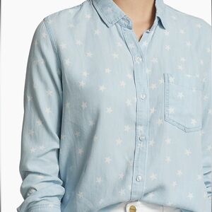 Rails Ingrid Raw Hem Light Vintage Stars Chambray Button Up Shirt, Medium